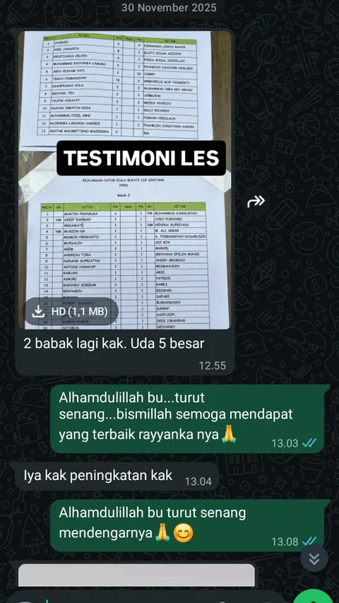 Testimonial pelanggan LOBE melalui percakapan WhatsApp 1
