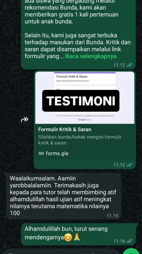 Testimonial pelanggan LOBE melalui percakapan WhatsApp 2